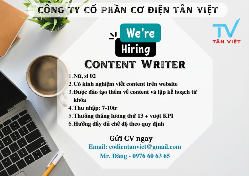 Tuyển dụng content website - Cơ điện Tân Việt