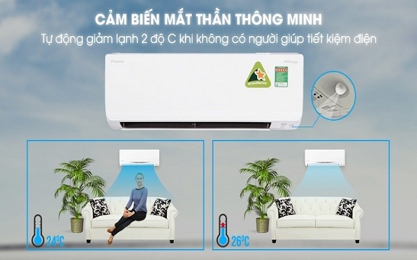 Hầu hết dòng máy lạnh Daikin đều được trang bị cảm biến mắt thần thông minh