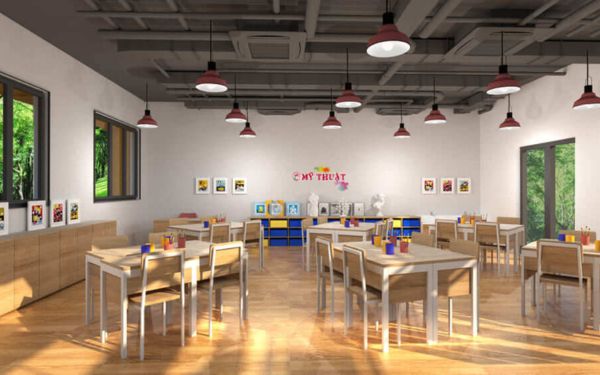 Hệ thống điều hòa âm trần cassette tại phòng học của trường mầm non quốc tế