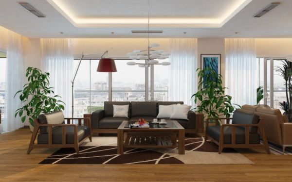 Phòng khách nhà cấp 4 sử dụng điều hòa giấu trần nối ống gió